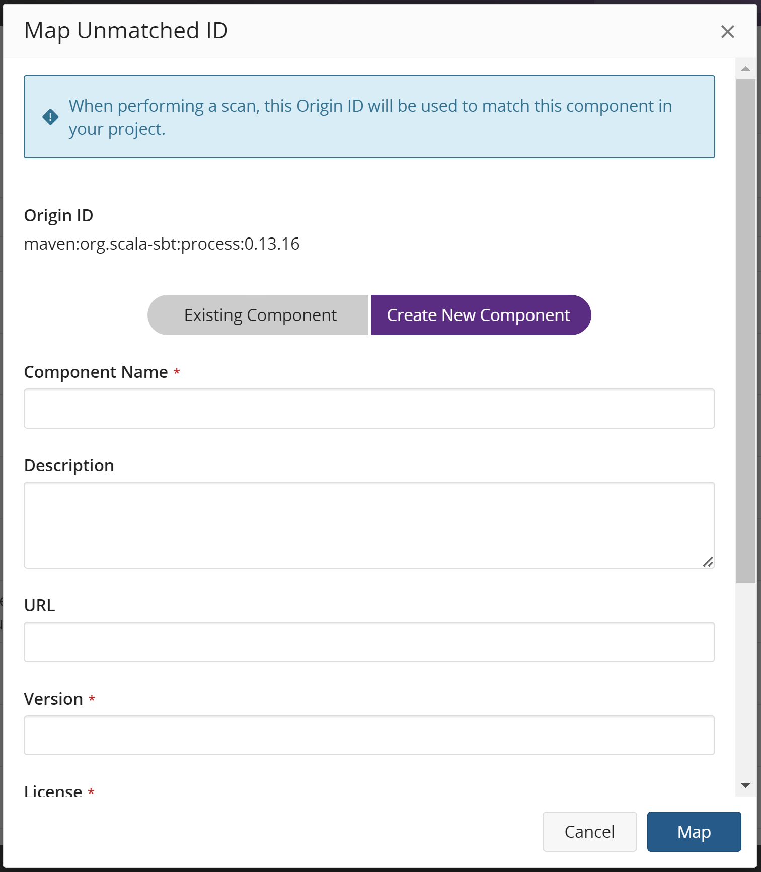 Managing unmatched origin components